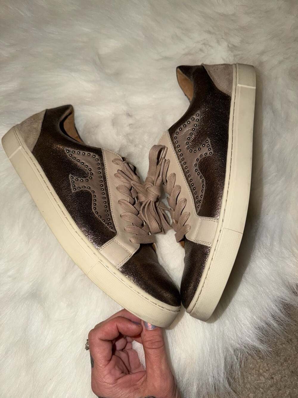 Frye Metallic Bronze Studded Leather Sneakers Size 11
